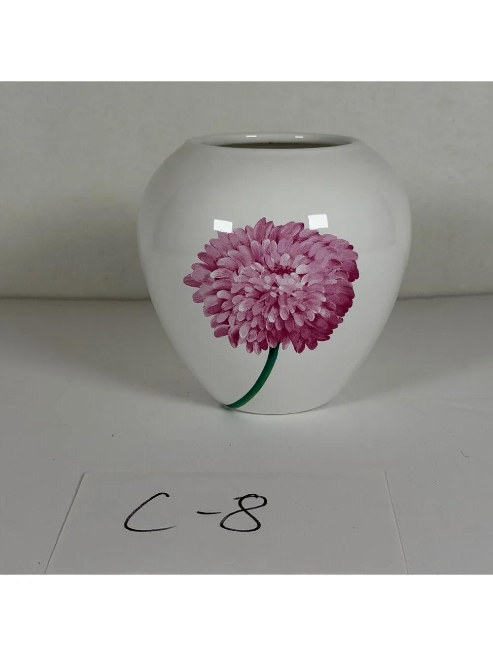 Teleflora White Ceramic Vase Pink Flower Floral Design C-8